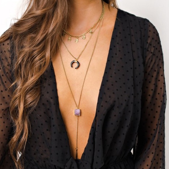 SwankStyles Jewelry - Tiered Crescent Moon and Gemstone Boho Necklace